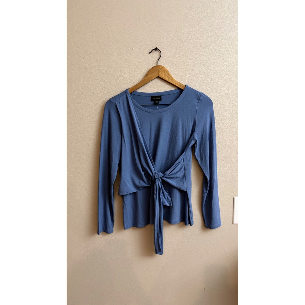 J.‎ Jill Wearever Front Tie Top XSP Blue Long Sleeve EcoVero Knit Quiet Luxury